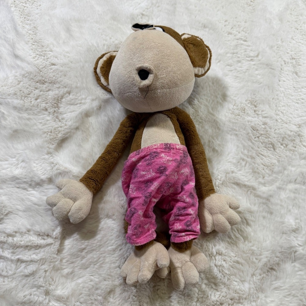 Bobby Jack Monkey Plush 19in Brown Pink Pajamas Y2K Nostalgia Stuffed Animal